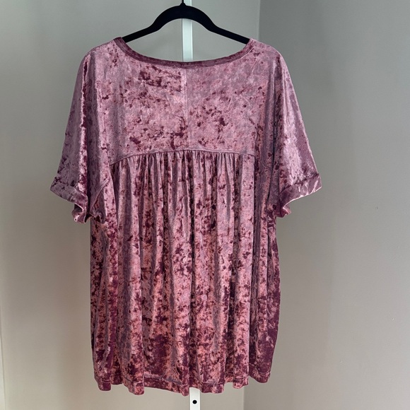 Easel Boho Velvet Pink Women's Baby Doll Top Plus Size 1X - Picture 5 of 5
